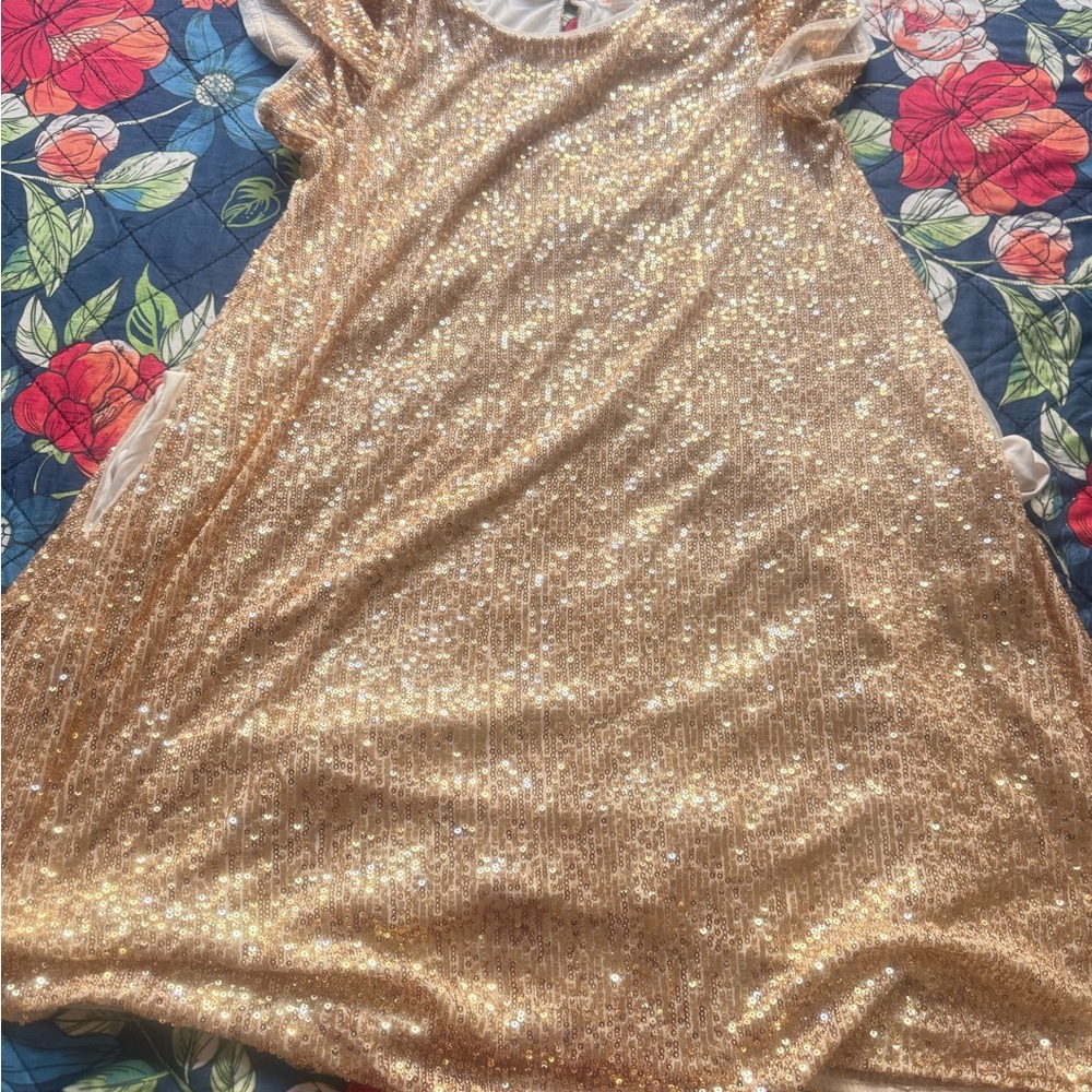 Cat & Jack Gold Sequined Special Occasion Dress